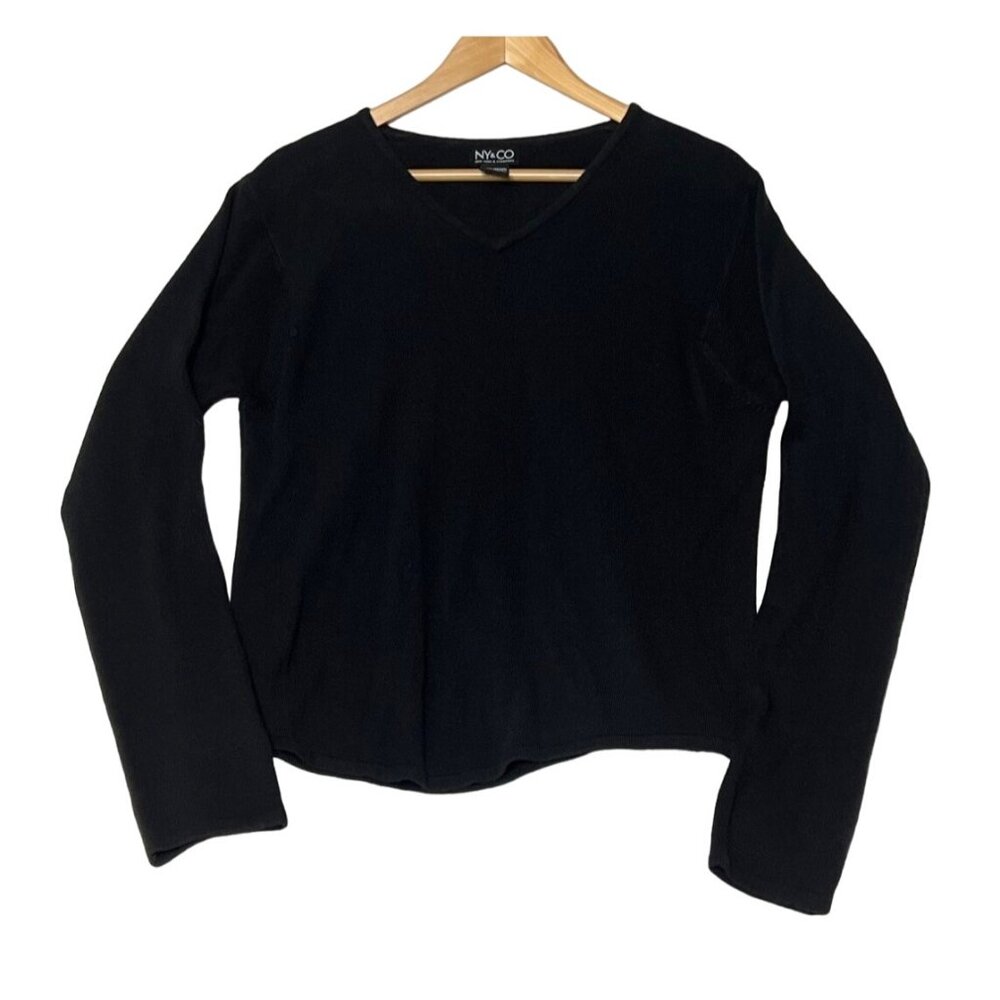 NY & Co  Sweater Size XL Black Acrylic V-Neck Long Sleeve SOFT Goth